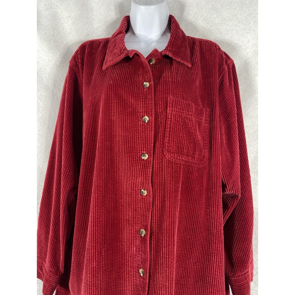 L.L. Bean Shirt Women's 1X -Reg Red Corduroy Button Up Long Sleeve Heavyweight